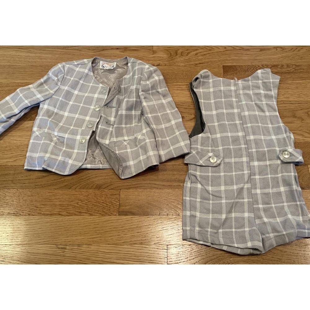 Vintage Good Lad Size 2T Gray Plaid‎ Shortalls and Jacket Church Holiday Preppy